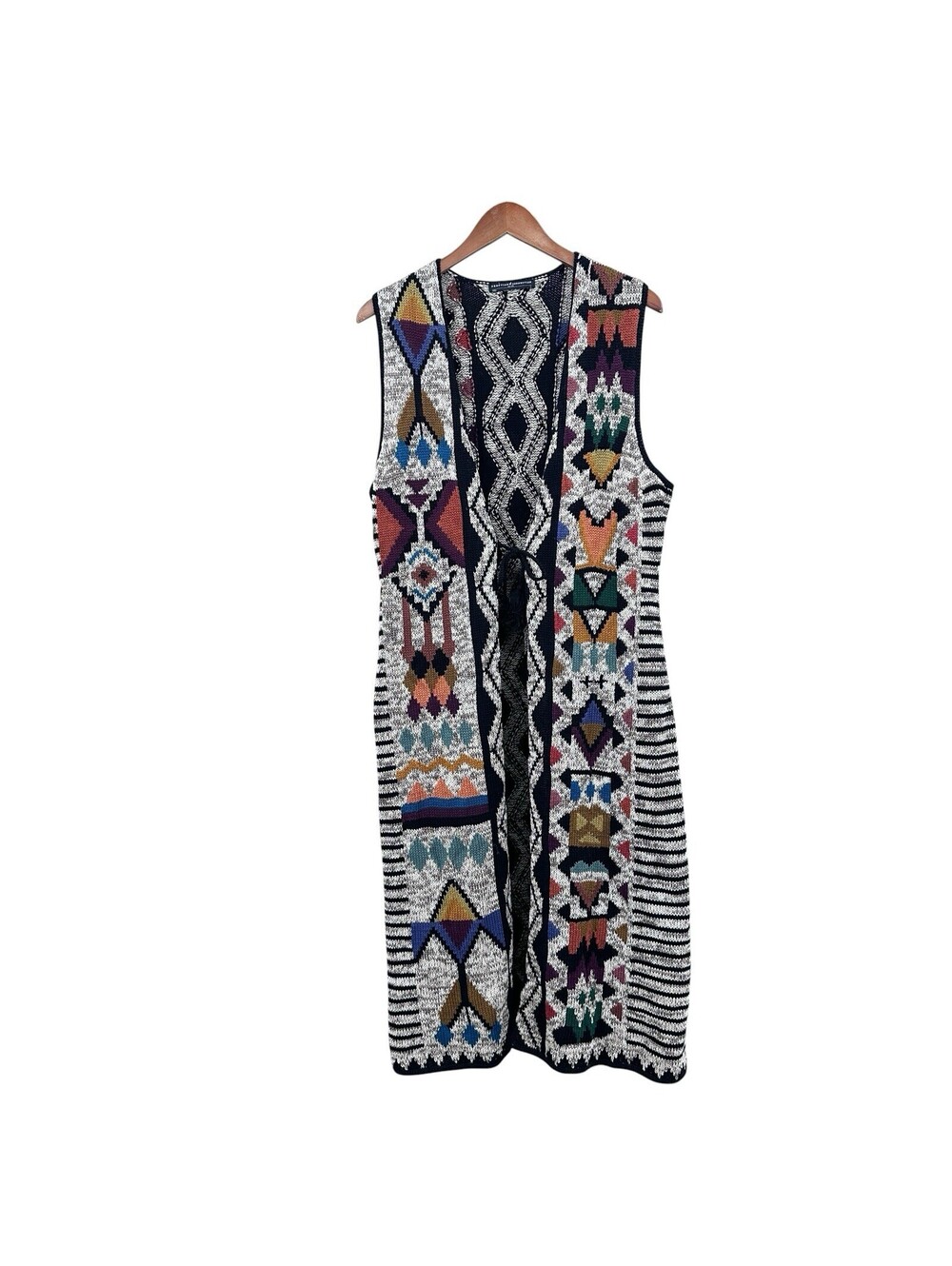 PERUVIAN CONNECTION Long Sweater Vest Large Bolinas Pima Cotton Boho X828